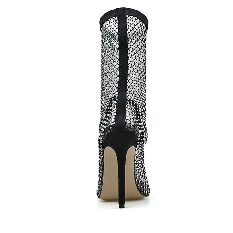 Crystal Rhinestone Mesh Stretch Fabric Sock Boots