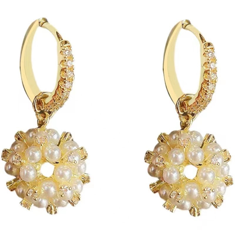 Rice Beads Fireworks Ball Pendant Drop Earrings