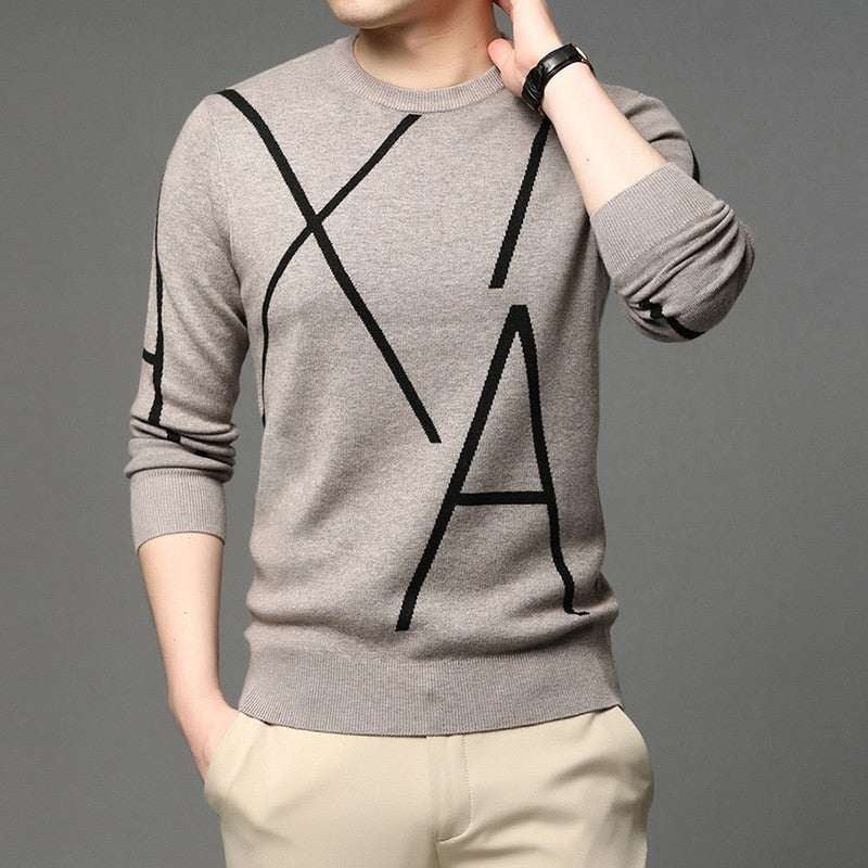 Knit High End Designer Winter Wool Pullover Black Sweater For Man