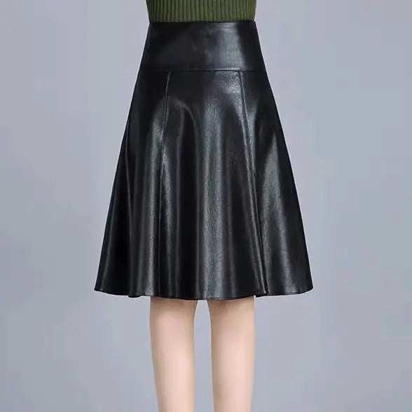 High Waist Leather Sheepskin Elegant Skirt