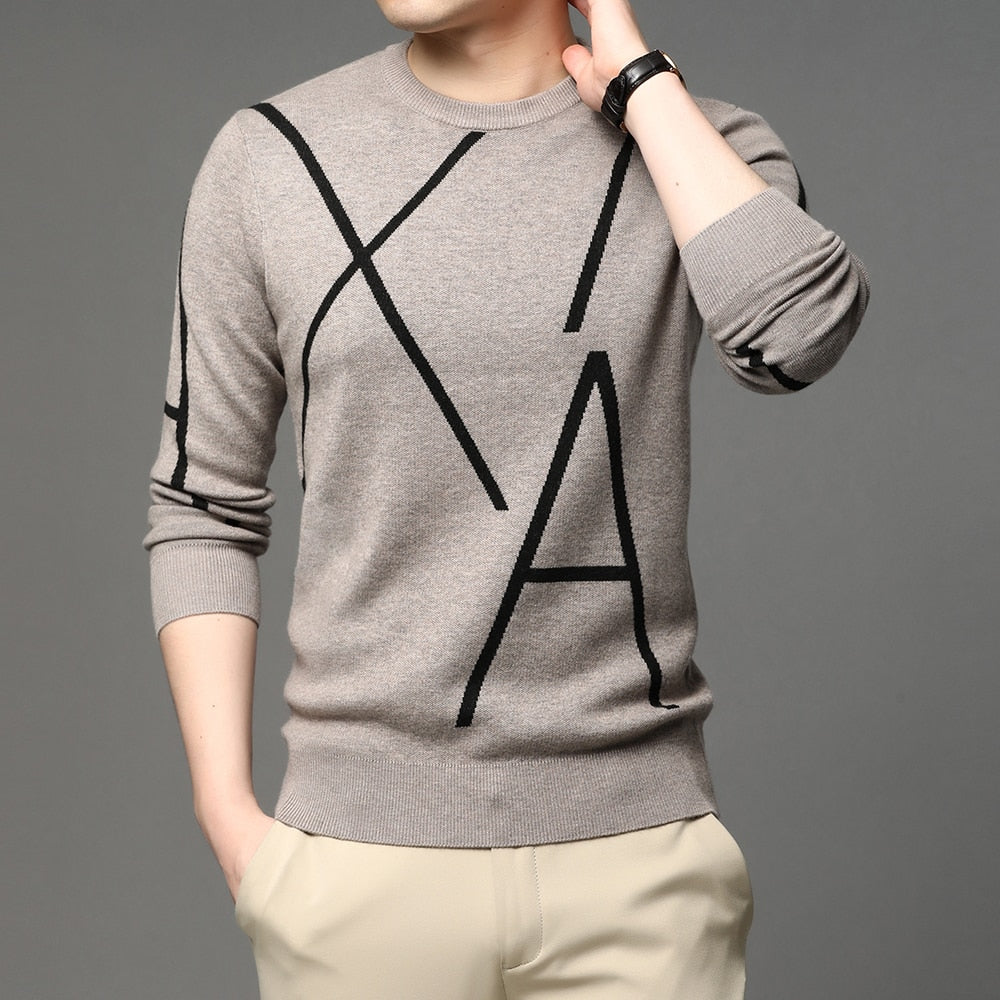 Knit High End Designer Winter Wool Pullover Black Sweater For Man