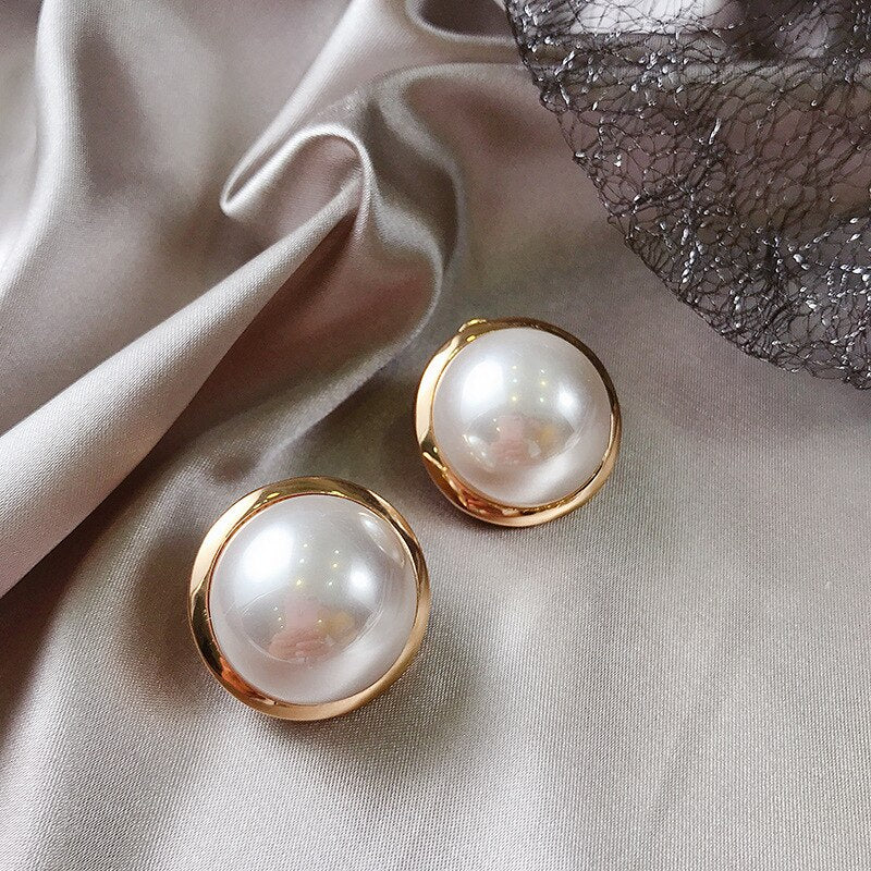 Big Round Simulated Pearl Stud Earrings For Women Etrendy New Classic Elegant Fashion Jewelry Wholesale
