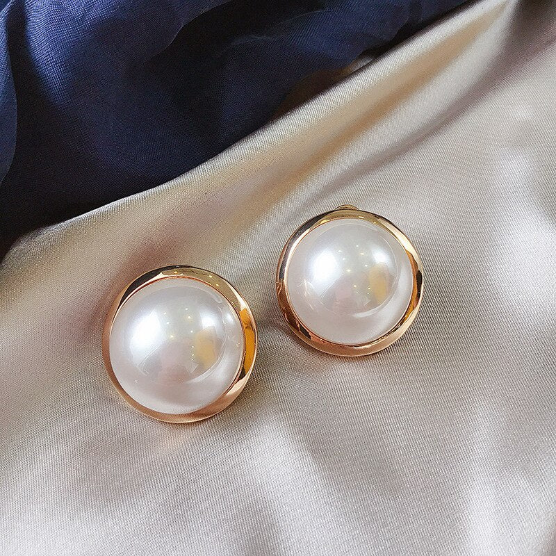 Big Round Simulated Pearl Stud Earrings For Women Etrendy New Classic Elegant Fashion Jewelry Wholesale