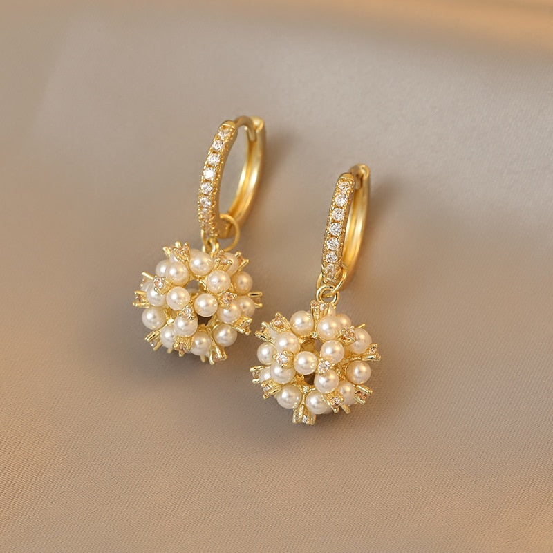 Rice Beads Fireworks Ball Pendant Drop Earrings