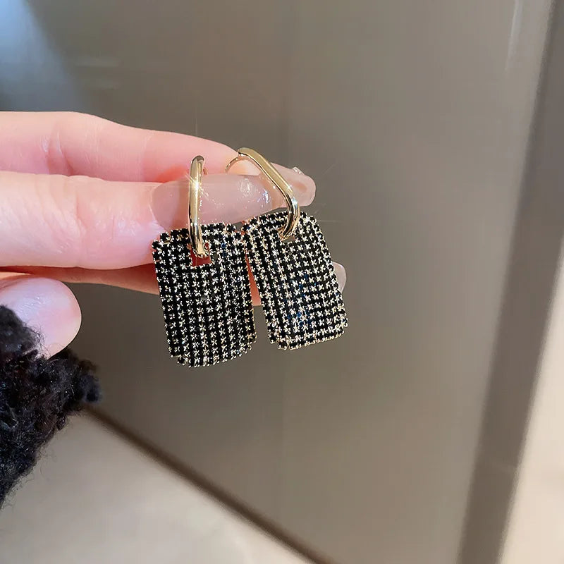 Square Crystal Long Drop Earrings