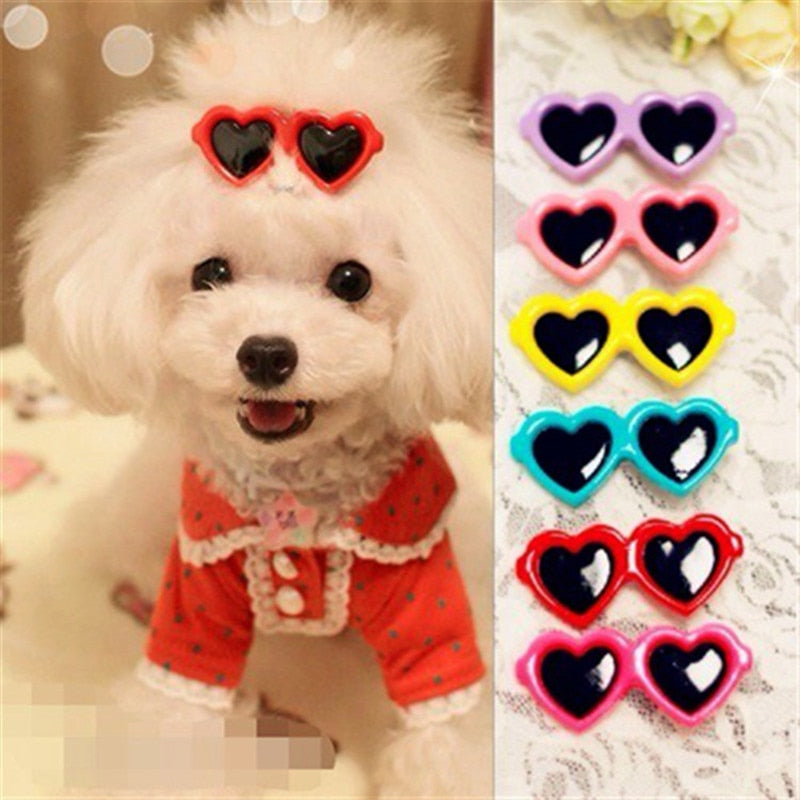 Pet Lovely Heart Sunglasses Hairpins Pet Dog Bows Hair Clips for Pets