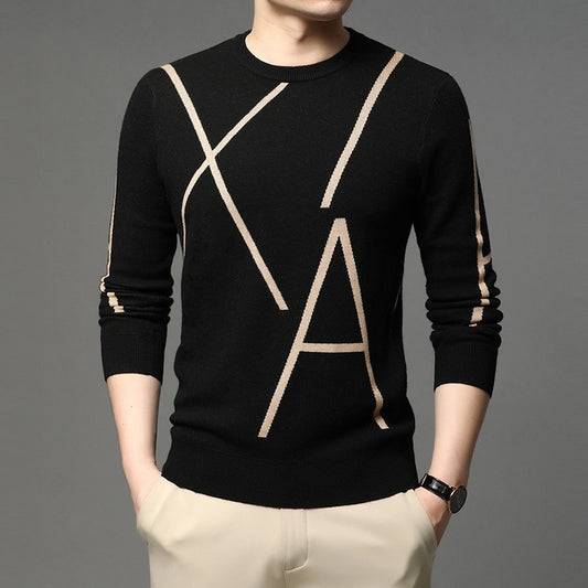 Knit High End Designer Winter Wool Pullover Black Sweater For Man