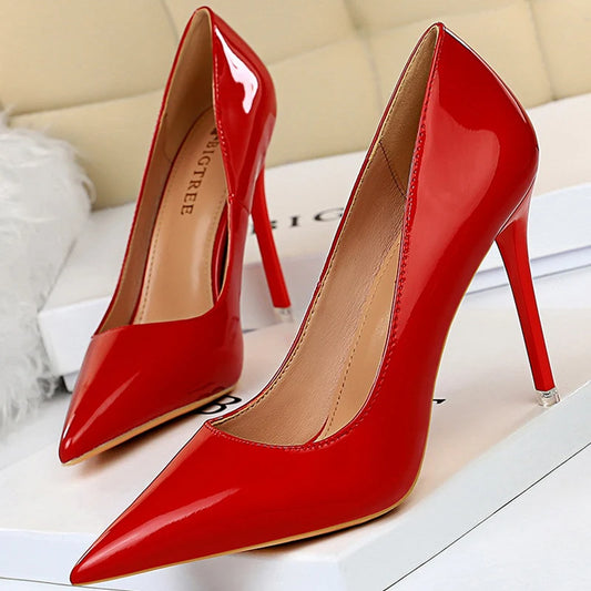 Leather Shoes Woman Pumps High Heels Stiletto Heels 10.5 Cm Red Wedding Shoes Bridal Shoes Women Heels 2025
