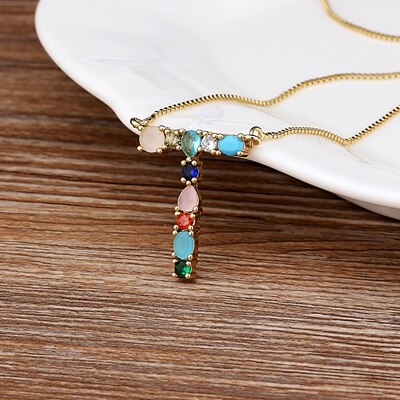 Rainbow CZ Initials Necklace