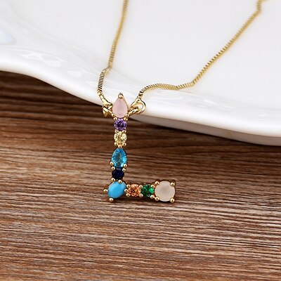 Rainbow CZ Initials Necklace