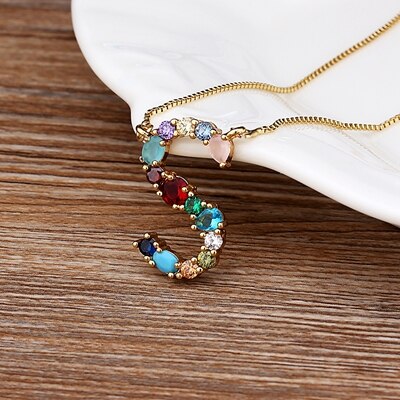 Rainbow CZ Initials Necklace