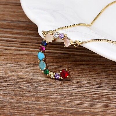 Rainbow CZ Initials Necklace