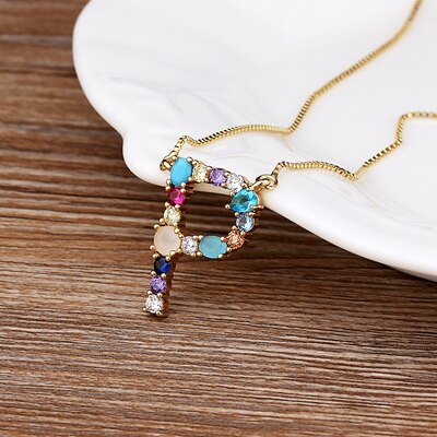 Rainbow CZ Initials Necklace