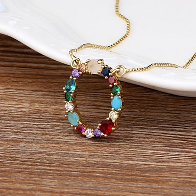 Rainbow CZ Initials Necklace