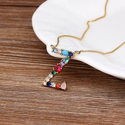 Rainbow CZ Initials Necklace