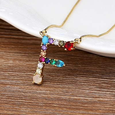 Rainbow CZ Initials Necklace