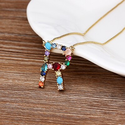 Rainbow CZ Initials Necklace