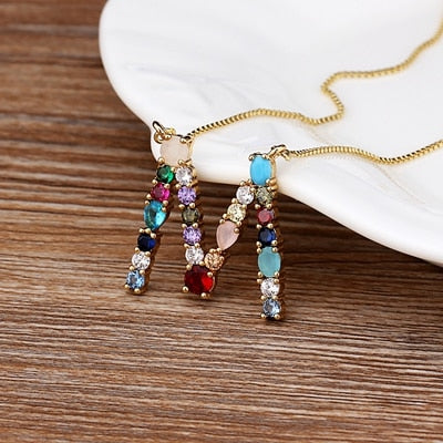 Rainbow CZ Initials Necklace