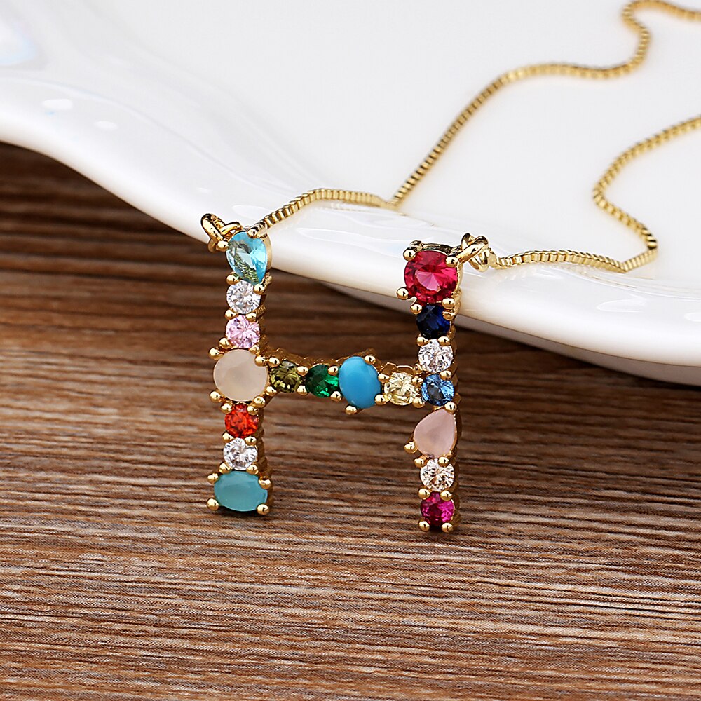 Rainbow CZ Initials Necklace