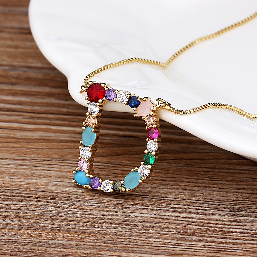 Rainbow CZ Initials Necklace