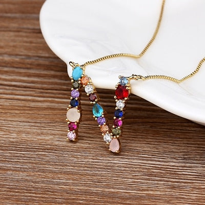 Rainbow CZ Initials Necklace