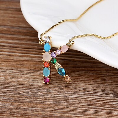 Rainbow CZ Initials Necklace