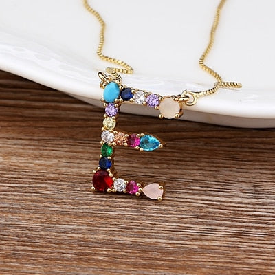 Rainbow CZ Initials Necklace