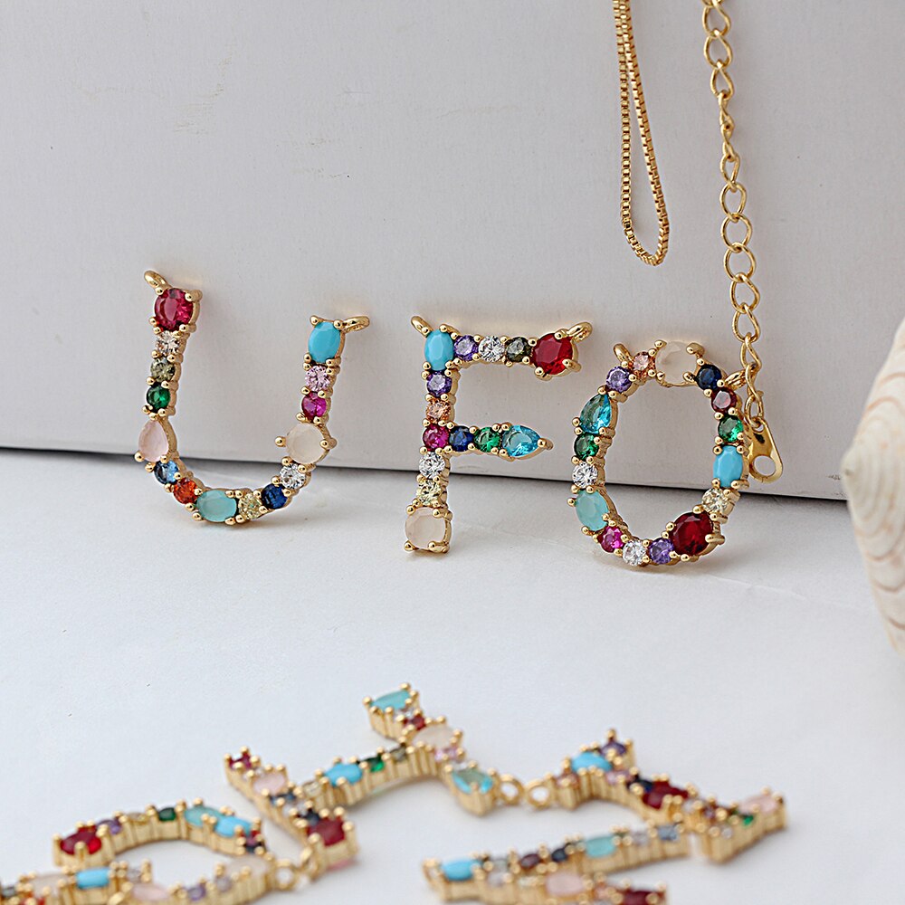 Rainbow CZ Initials Necklace