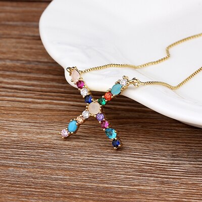 Rainbow CZ Initials Necklace
