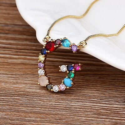 Rainbow CZ Initials Necklace