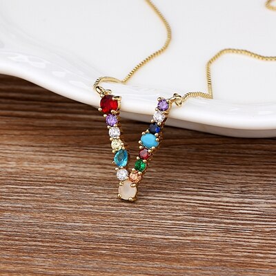 Rainbow CZ Initials Necklace