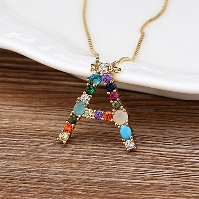 Rainbow CZ Initials Necklace