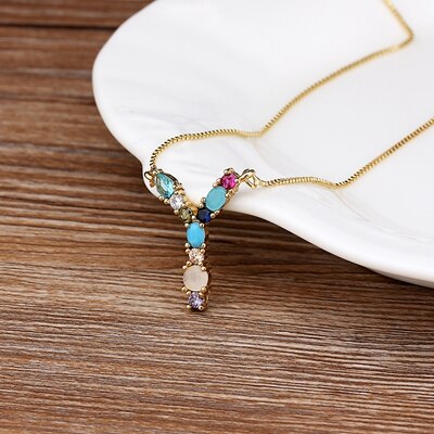 Rainbow CZ Initials Necklace