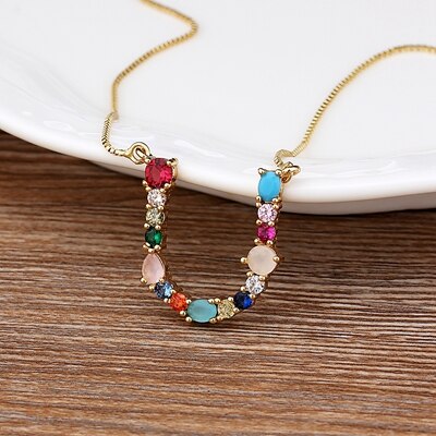 Rainbow CZ Initials Necklace