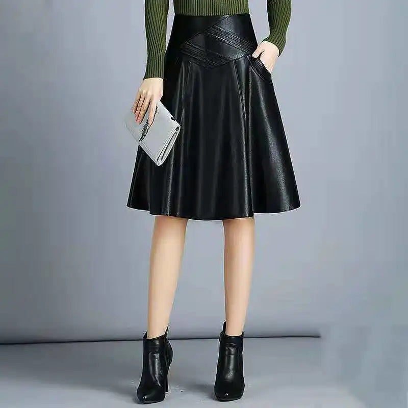 High Waist Leather Sheepskin Elegant Skirt