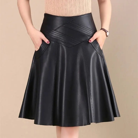 High Waist Leather Sheepskin Elegant Skirt