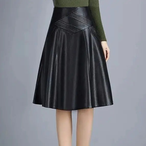 High Waist Leather Sheepskin Elegant Skirt