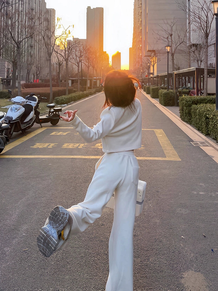 High All-Matching Short Sweatshirt Loose Pants Sports Suit