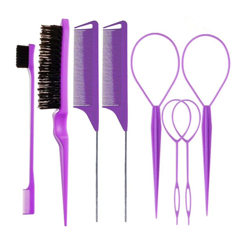 9pcs Hair Accessories Set Braider Satin Bonnet Rat Tail Nylon Bristle Brush Double-side Edge Comb Curly DIY Hair Styling Tools