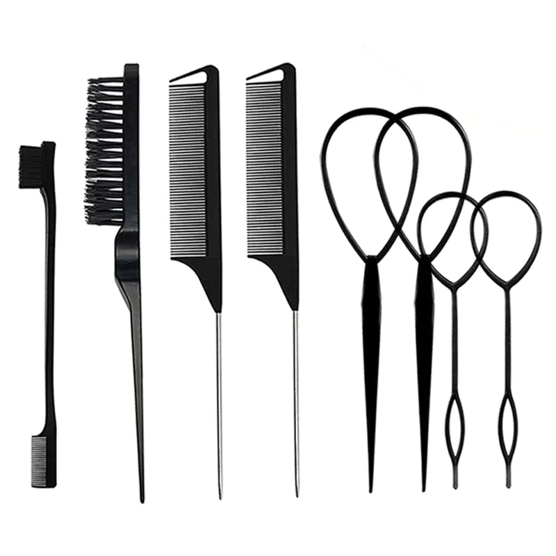 9pcs Hair Accessories Set Braider Satin Bonnet Rat Tail Nylon Bristle Brush Double-side Edge Comb Curly DIY Hair Styling Tools