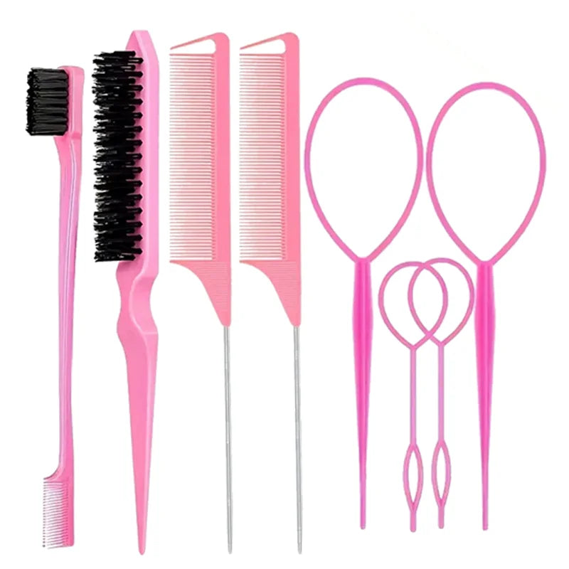 9pcs Hair Accessories Set Braider Satin Bonnet Rat Tail Nylon Bristle Brush Double-side Edge Comb Curly DIY Hair Styling Tools