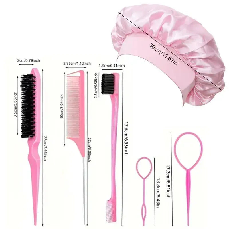 9pcs Hair Accessories Set Braider Satin Bonnet Rat Tail Nylon Bristle Brush Double-side Edge Comb Curly DIY Hair Styling Tools