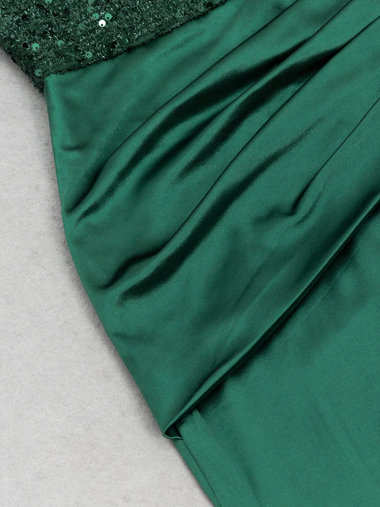 Strapless Sequins Pacthwork Pleated Maxi Dress